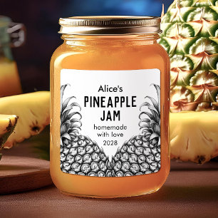 Ananas-Konfitüre, schwarz-weiß, Konservenmarke Quadratischer Aufkleber