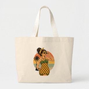 Ananas-Königin Retro Tropische Sommer-Vibes Jumbo Stoffbeutel