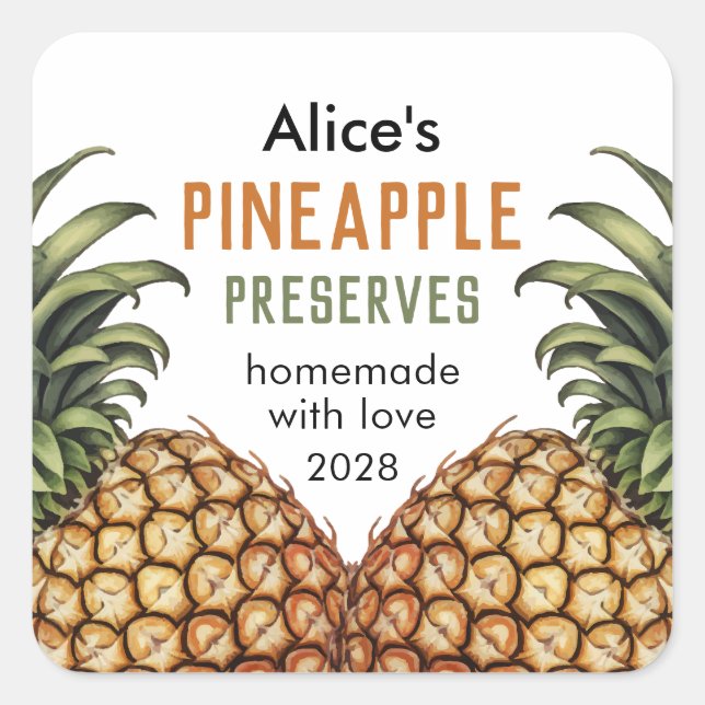 Ananas konserviert hausgemachte Konservenverpackun Quadratischer Aufkleber (Vorderseite)