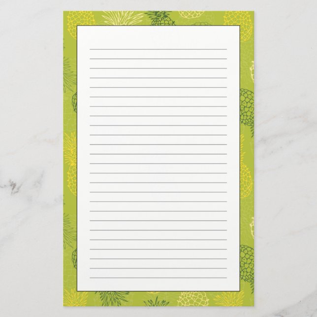 Ananas-Kontur-Muster auf Grün Briefpapier (Vorderseite)