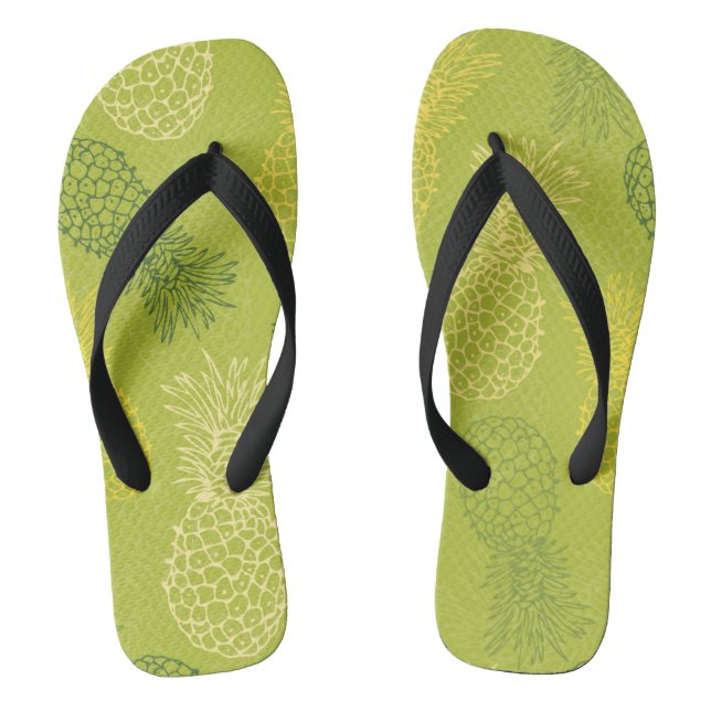 Ananas-Kontur-Muster auf Grün Flip Flops (Fußbett)