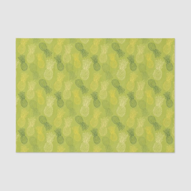 Ananas-Kontur-Muster auf Grün Seidenpapier (Vorderseite)