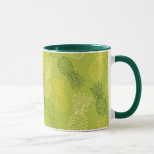 Ananas-Kontur-Muster auf Grün Tasse