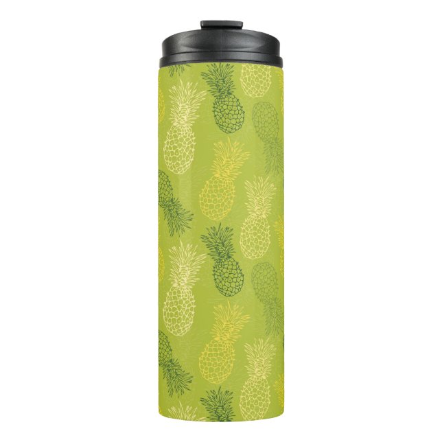 Ananas-Kontur-Muster auf Grün Thermosbecher (Vorderseite)