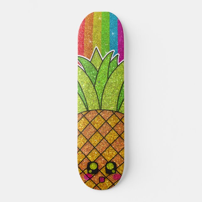 Ananas-Kronengoldene Rainbow-Glitzer Glitzern Skateboard (Vorderseite)