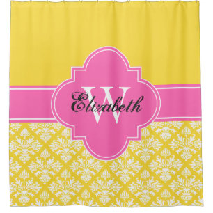 Ananas LG Damask #3 CB1IR Hot Pink Monogram Duschvorhang