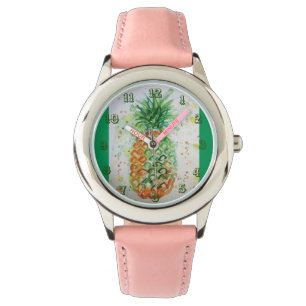 Ananas Limon tropische Früchte Wasserfarbe Grün Armbanduhr
