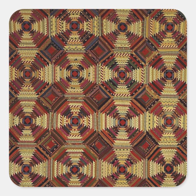 Ananas-Log-Cabin-Patchwork-Design Quadratischer Aufkleber (Vorderseite)
