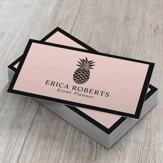 Ananas-Logo Rosa Minimalistischer Schwarzer Rahmen Visitenkarte (Von Creator hochgeladen)