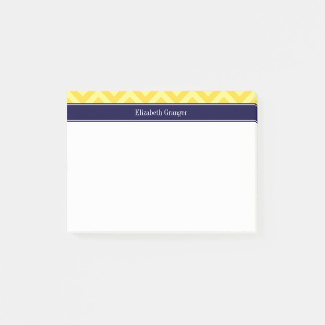 Ananas Lt Yellow LG Zickzack Navy Name Monogram Post-it Klebezettel (Vorderseite)