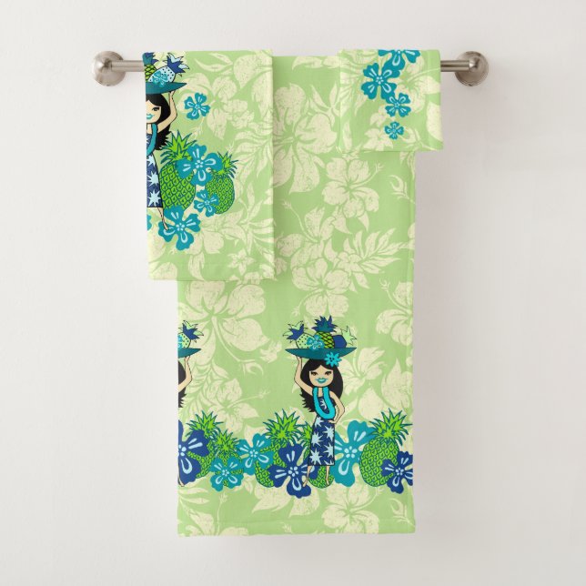 Ananas Luau Hawaiian Hula Girl Coordinate- Limon Badhandtuch Set (Insitu)