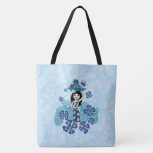 Ananas Luau Hawaiian Hula Girl Floral Beach Bag