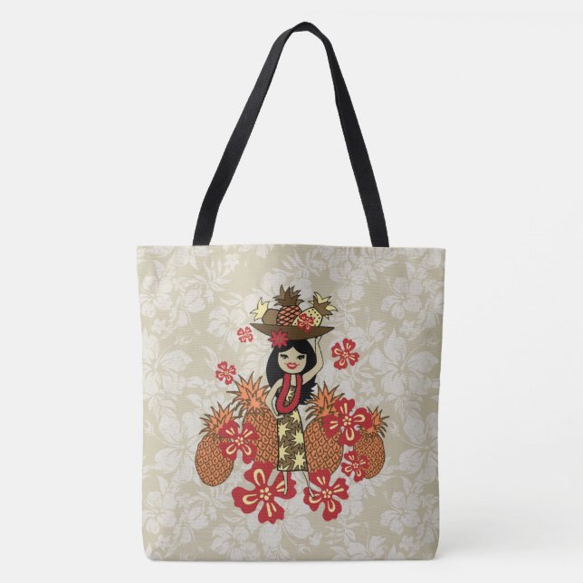 Ananas Luau Hawaiian Hula Girl Floral Beach Bag (Vorderseite)