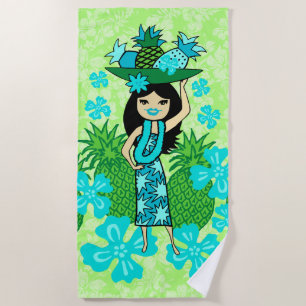 Ananas Luau Hawaiian Hula Girl Lime Green Strandtuch