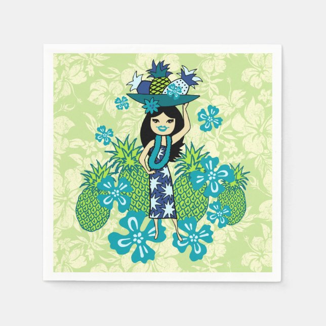 Ananas Luau Hawaiian Hula Girl Serviette (Vorderseite)
