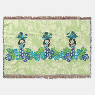Ananas Luau Hawaiian Hula Girl Throw Blankets Decke