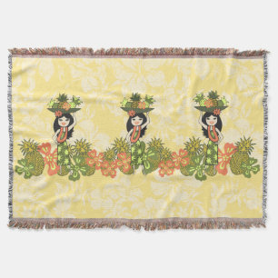 Ananas Luau Hawaiian Hula Girl Throw Blankets Decke