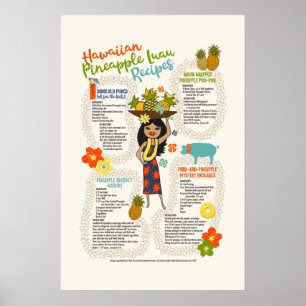 Ananas Luau Hawaiian Hula Vintage Rezepte Poster