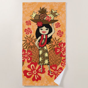 Ananas Luau Hawaiianische Hula Mädchen Mandarine Strandtuch