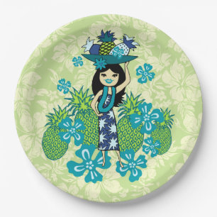 Ananas Luau hawaiisches Hula Mädchen Pappteller