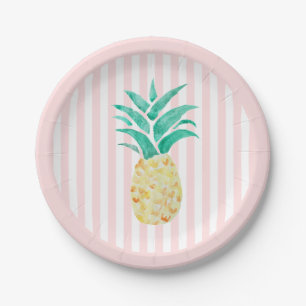 Ananas-Malerei Tropisch Rosa Streifen Pappteller