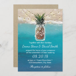 Ananas Mason Jar String Lights Beach Wedding Einladung