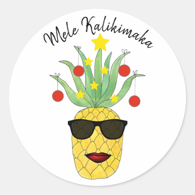 Ananas Mele Kalikimaka Runder Aufkleber (Vorderseite)