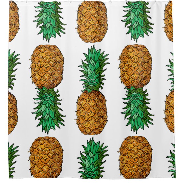 Ananas mit Blätter. Nahtloses Muster mit Tropen Duschvorhang (Vorderseite)