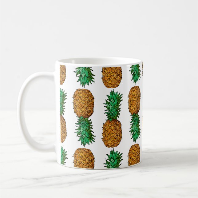 Ananas mit Blätter. Nahtloses Muster mit Tropen Kaffeetasse (Links)