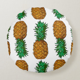 Ananas mit Blätter. Nahtloses Muster mit Tropen Rundes Kissen