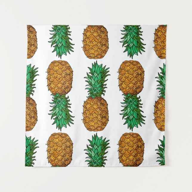 Ananas mit Blätter. Nahtloses Muster mit Tropen Wandteppich (Vorderseite)