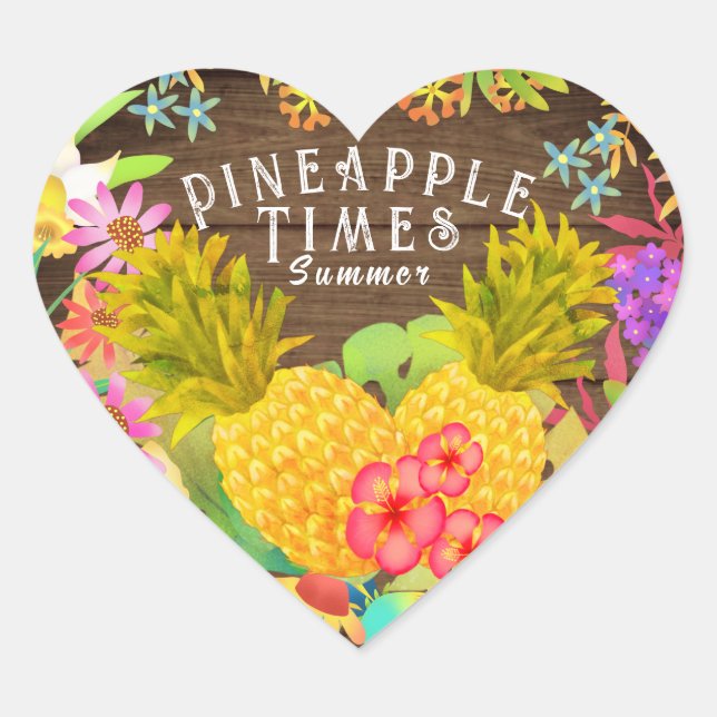 Ananas mit Blumen Herz-Aufkleber (Vorderseite)