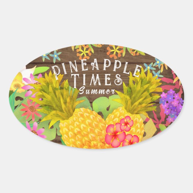 Ananas mit Blumen Ovaler Aufkleber (Vorderseite)