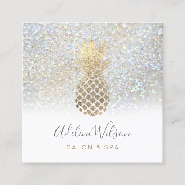 Ananas mit goldenem Ananas auf IMITATEN Glitzer Quadratische Visitenkarte (Vorderseite)