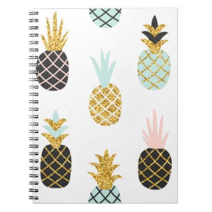 Ananas mit goldenem Glitzer, kreatives Muster. Notizblock