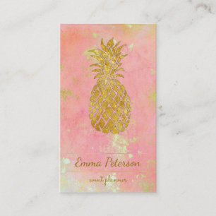 Ananas mit goldener Rose pink Visitenkarte