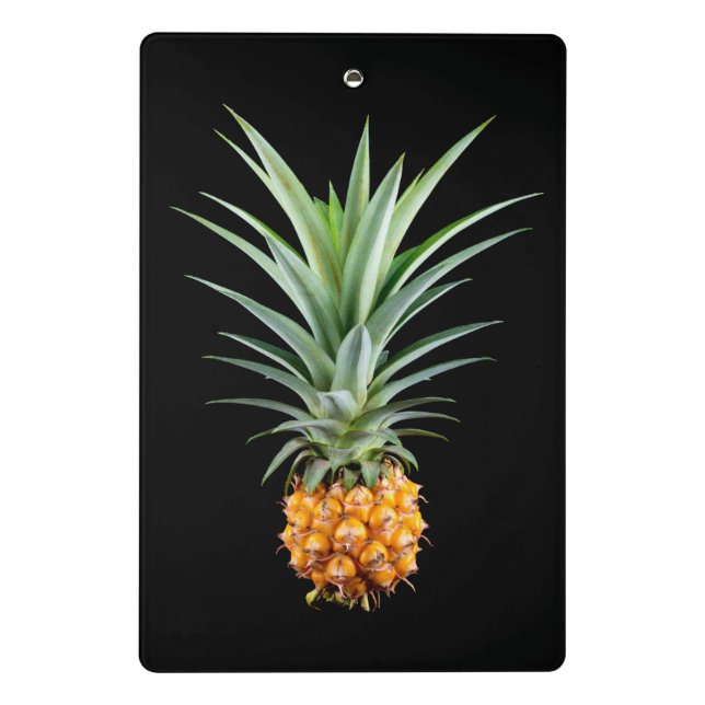 Ananas mit großen Haaren auf schwarzem Hintergrund Mini Klemmbrett (Rückseite)
