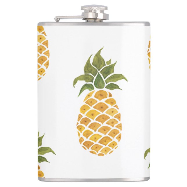 Ananas mit handgemalten Ananas, Aquarell. Flachmann (Vorderseite)