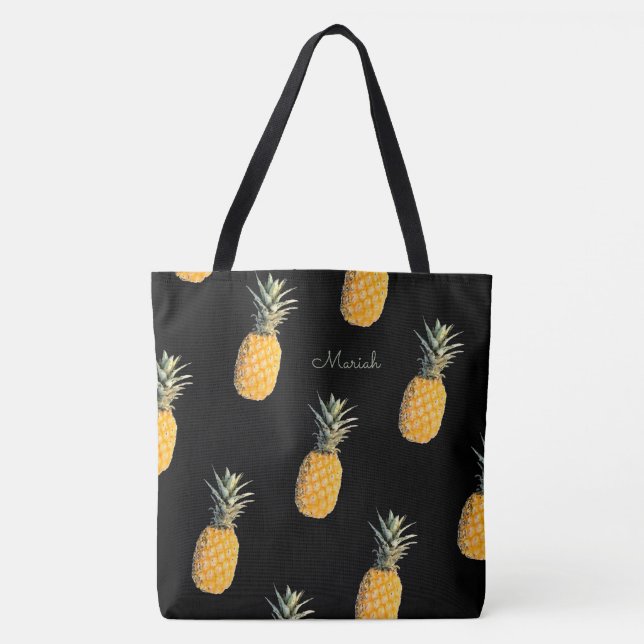 Ananas mit Ihrem Namen auf schwarz (Vorderseite)