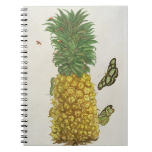 Ananas mit Raupe und Schmetterlingen (Hand-c Notizblock