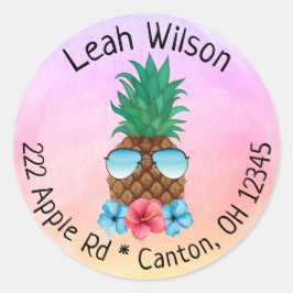 Ananas mit Sonnenbrille Rücksendetikett Runder Aufkleber
