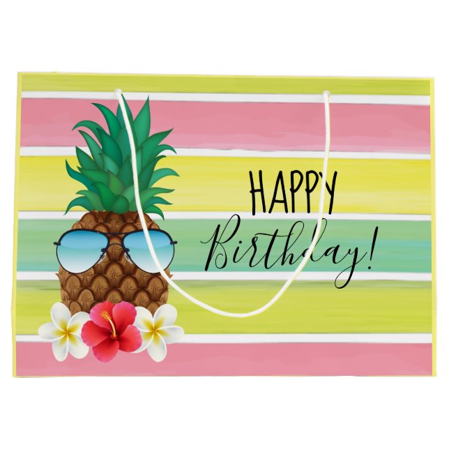 Ananas mit Sonnenbrille zum Geburtstag glücklich Große Geschenktüte (Rückseite)