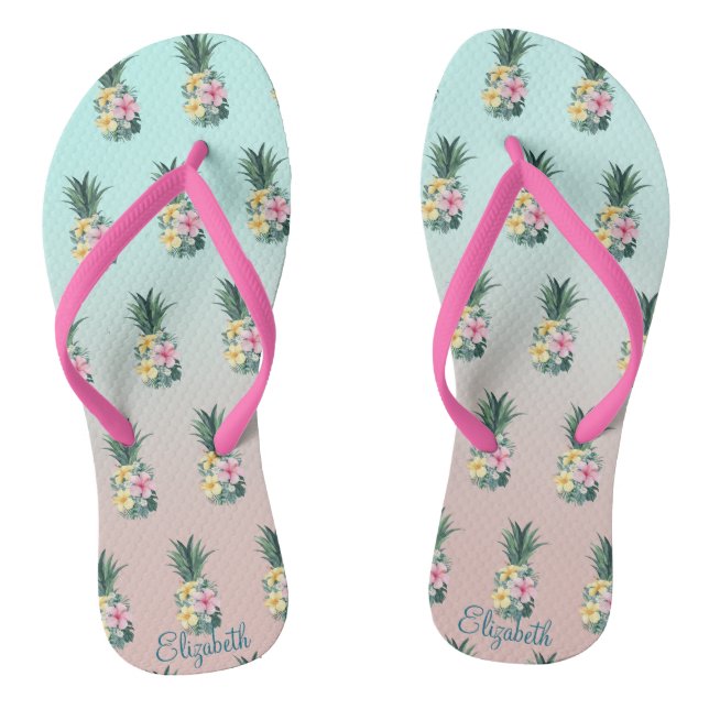 Ananas mit tropischen Blume Flip Flops (Fußbett)