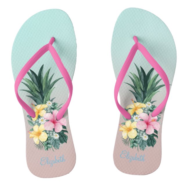Ananas mit tropischen Blumen Flip Flops (Fußbett)