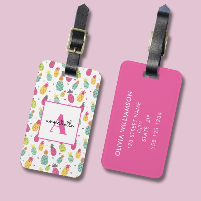 Ananas-Monogramm Gepäckanhänger (Pineapple tropical personalized monogram luggage tag. )