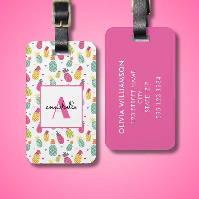 Ananas-Monogramm Gepäckanhänger (Pineapple tropical personalized monogram luggage tag. )