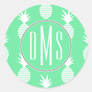 Ananas-Münzmuster Monogramm Runder Aufkleber