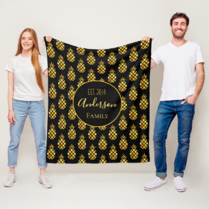 Ananas-Muster aus schwarzem Gold Fleecedecke