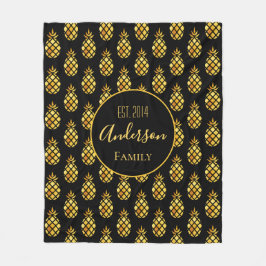 Ananas-Muster aus schwarzem Gold Fleecedecke