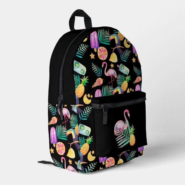 Ananas-Muster für tropische Vögel Bedruckter Rucksack (Rückseitige Ecke links)